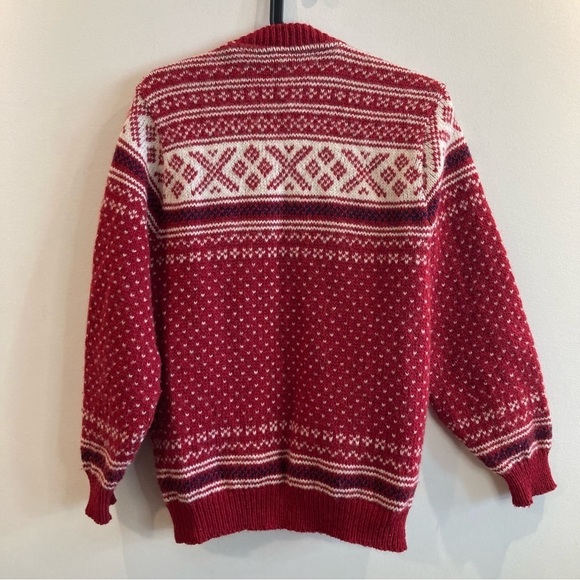 LL BEAN Sz M Wool Blend Metal Button Chunky Fair Isle Style Vintage Cardigan - Picture 10 of 10